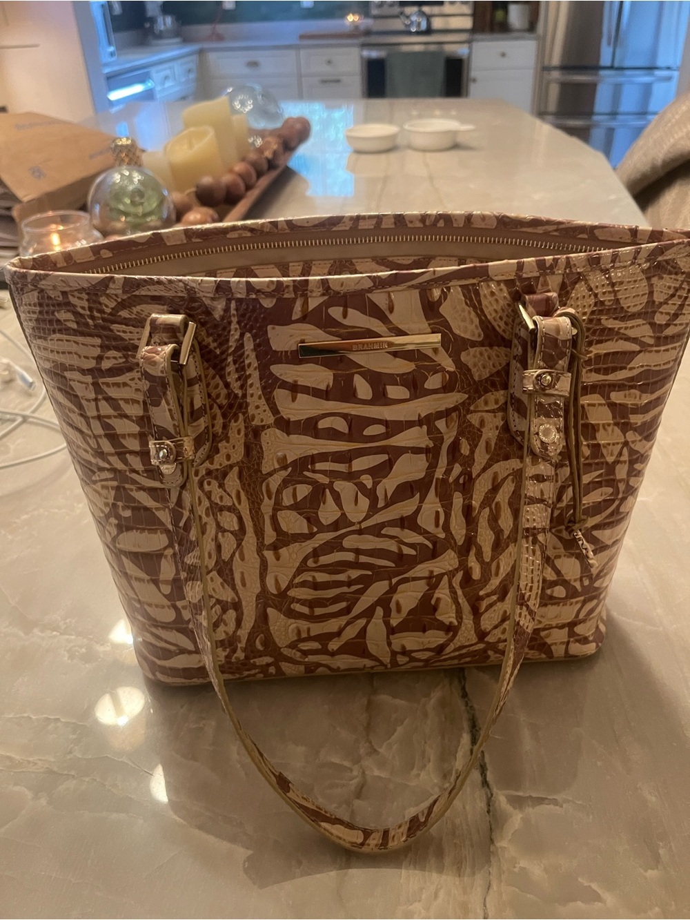 Brahmin Brown and Cream Patterned Tote